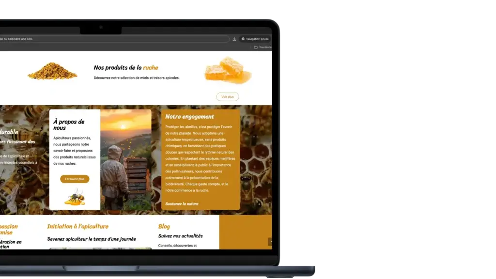 Ordinateur portable avec site apicole à l'écran
