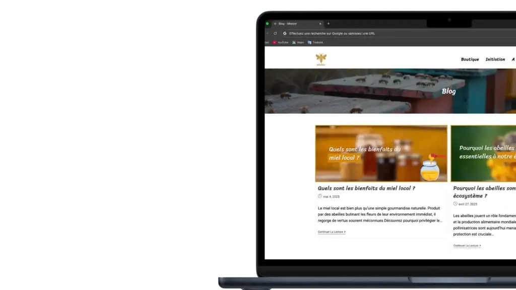 Ordinateur portable avec site apicole à l'écran